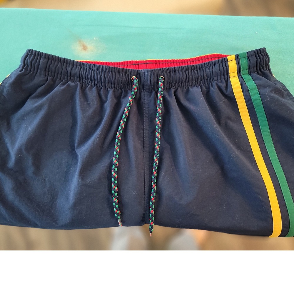 Coloursport Alexander Julian Vintage Color Block Swim‎ Trunks Mens Medium Navy